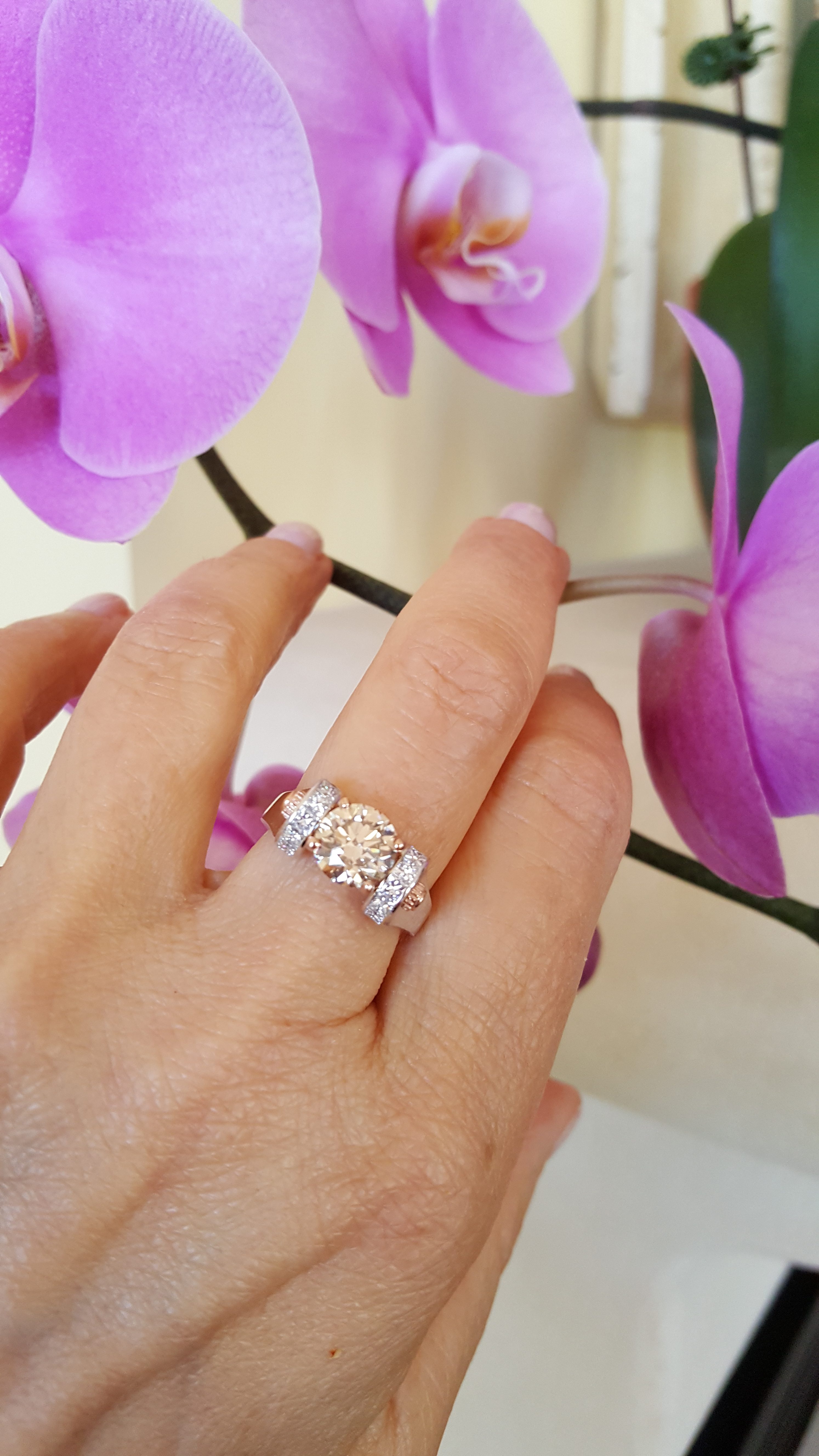 White & Rose gold engagement ring